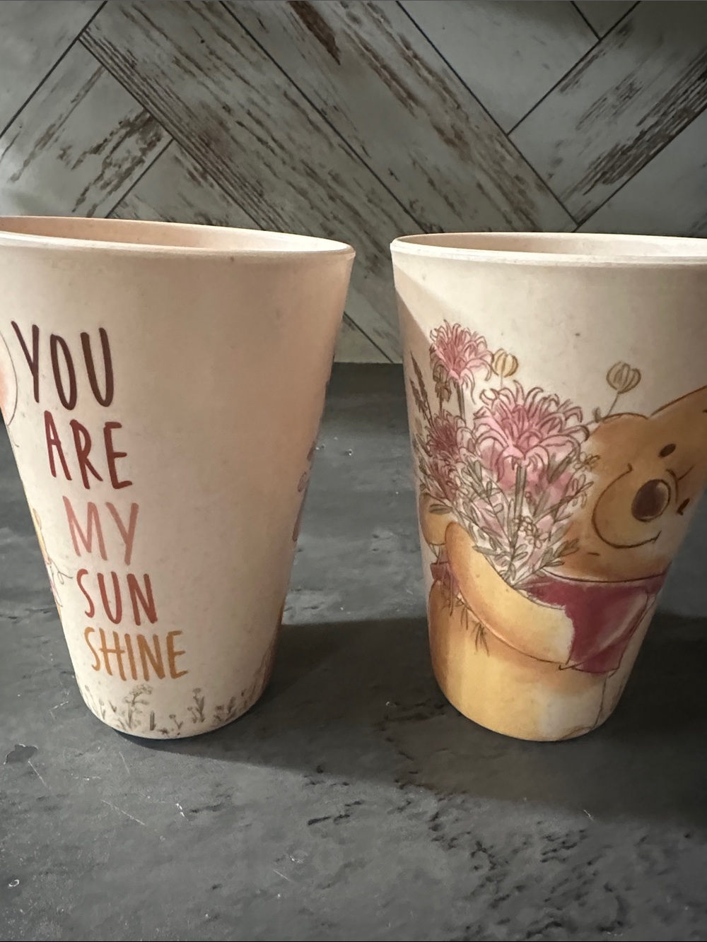 Winnie the Pooh Floral Bamboo Travel Cup Set - Pink Cream